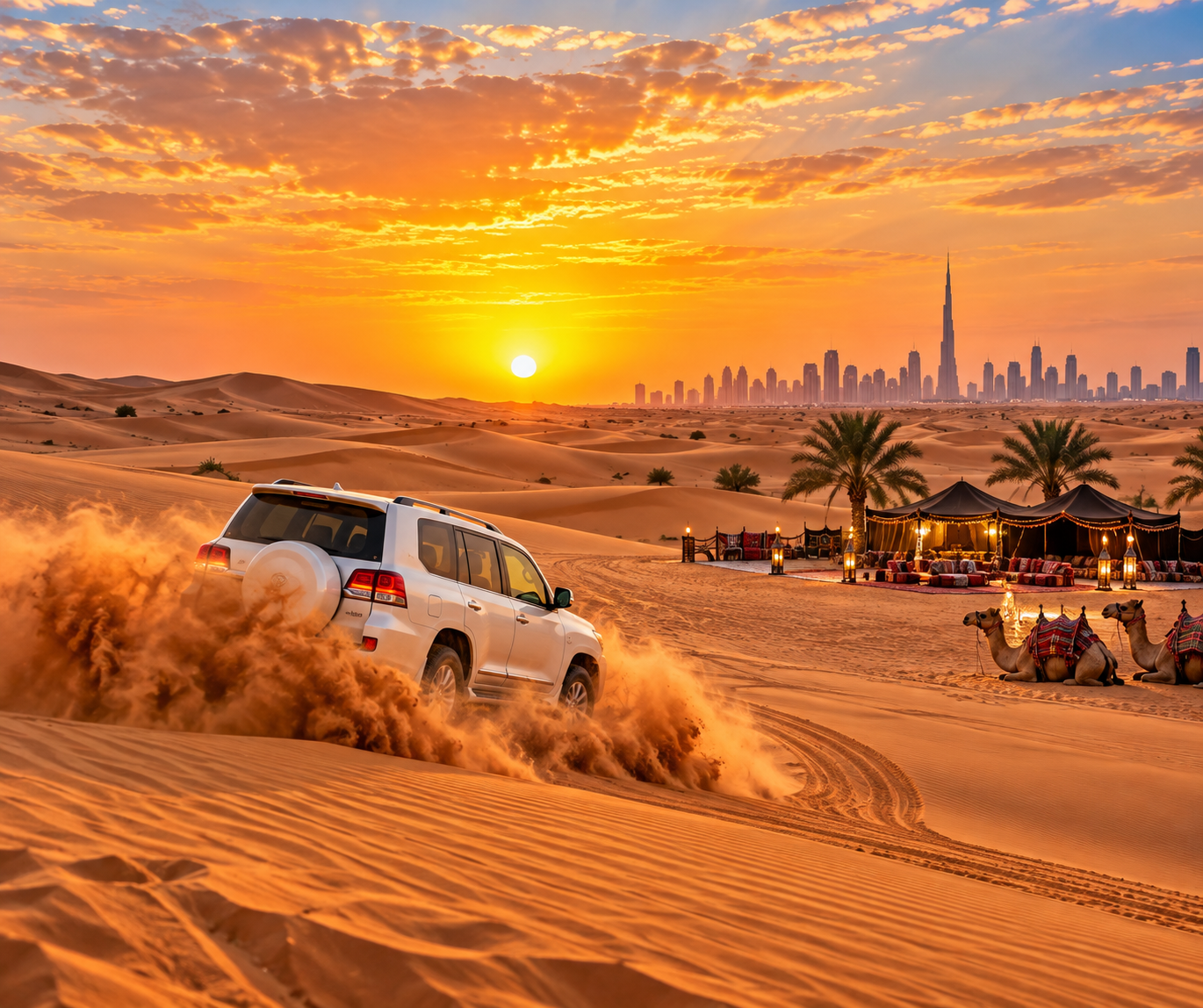 Dubai desert safari at sunset