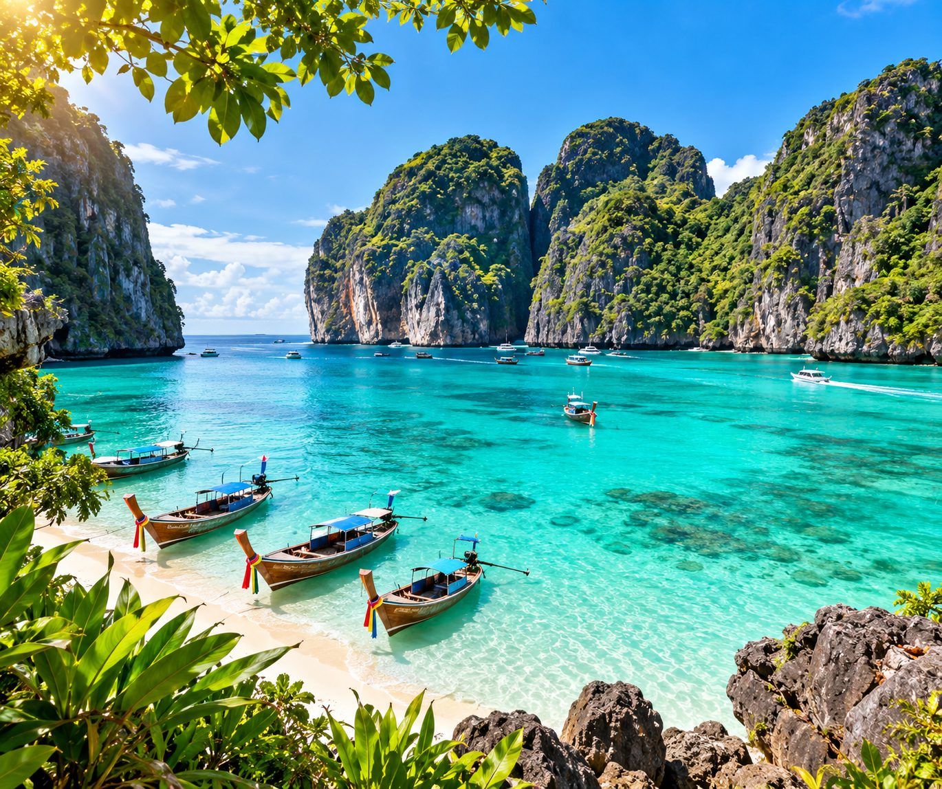 Phi Phi Islands Thailand turquoise water and limestone cliffs